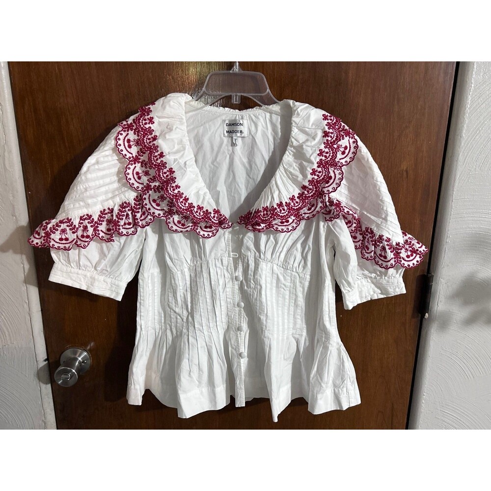 Damson Madder Women's sz 14 100% Cotton Caroline Cherry Embroidered Peplum Top